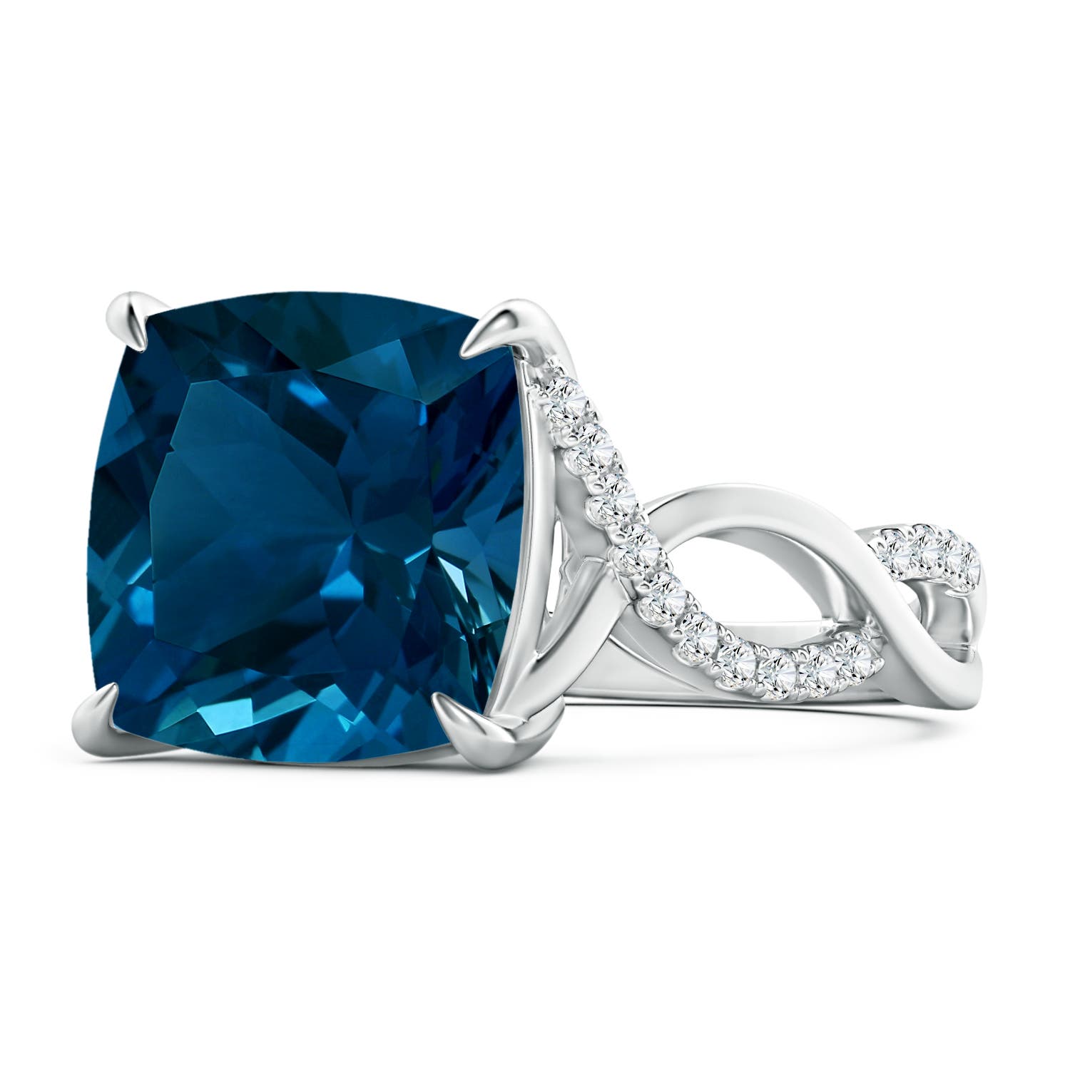 Gia Certified Cushion London Blue Topaz Twist Infinity Ring