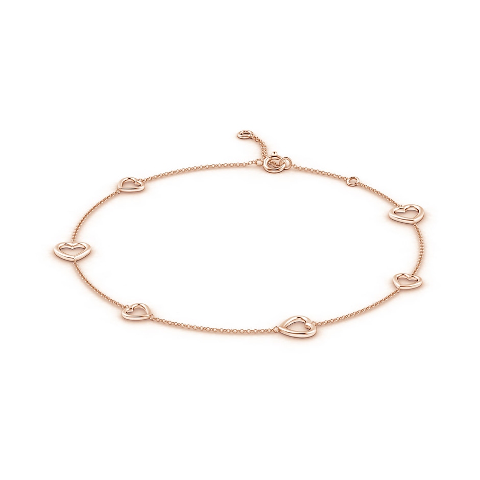 100 Spring Ring Alternating Small & Large Heart Station Adjustable Anklet in Rose Gold Side-1