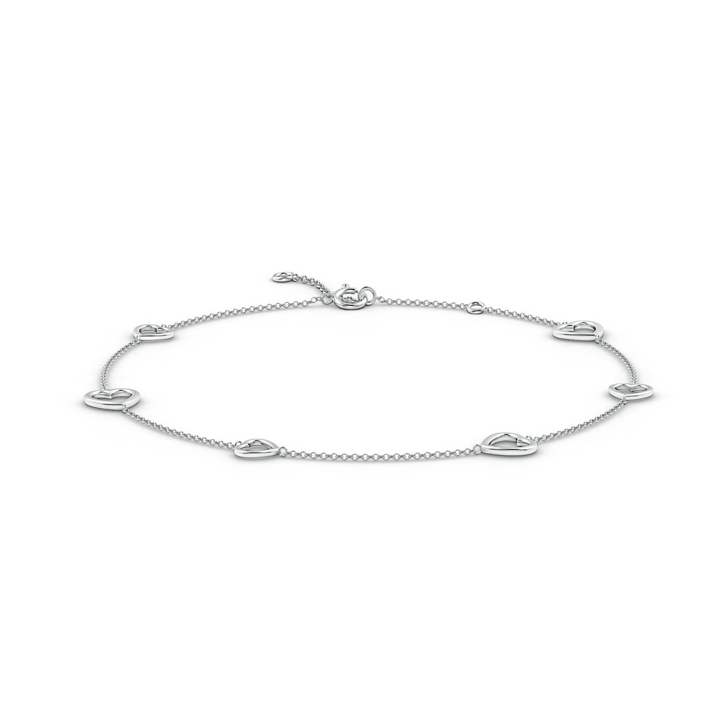100 Spring Ring Alternating Small & Large Heart Station Adjustable Anklet in White Gold