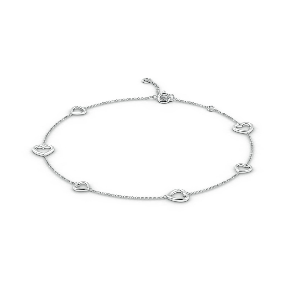 100 Spring Ring Alternating Small & Large Heart Station Adjustable Anklet in White Gold Side-1