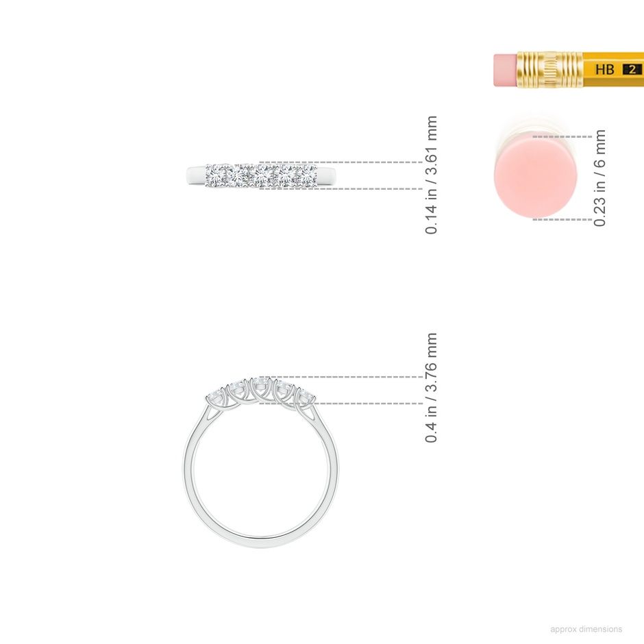 2.8mm FGVS Lab-Grown Half Eternity Five Stone Diamond Wedding Band in P950 Platinum ruler
