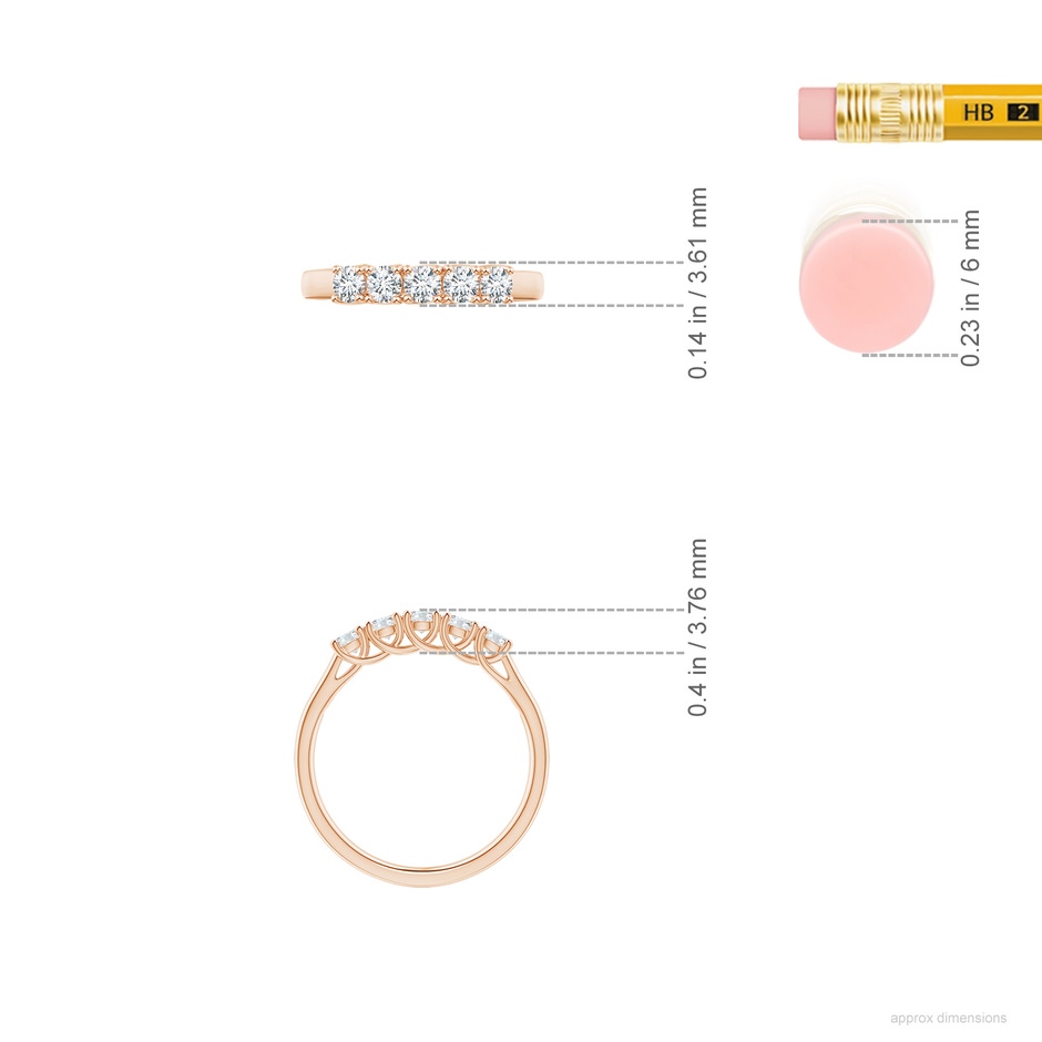 2.8mm FGVS Lab-Grown Half Eternity Five Stone Diamond Wedding Band in Rose Gold ruler