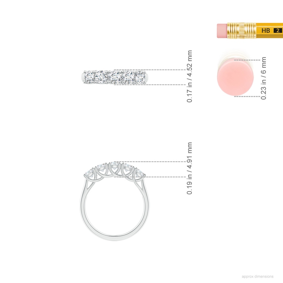 3.8mm FGVS Lab-Grown Half Eternity Five Stone Diamond Wedding Band in P950 Platinum ruler