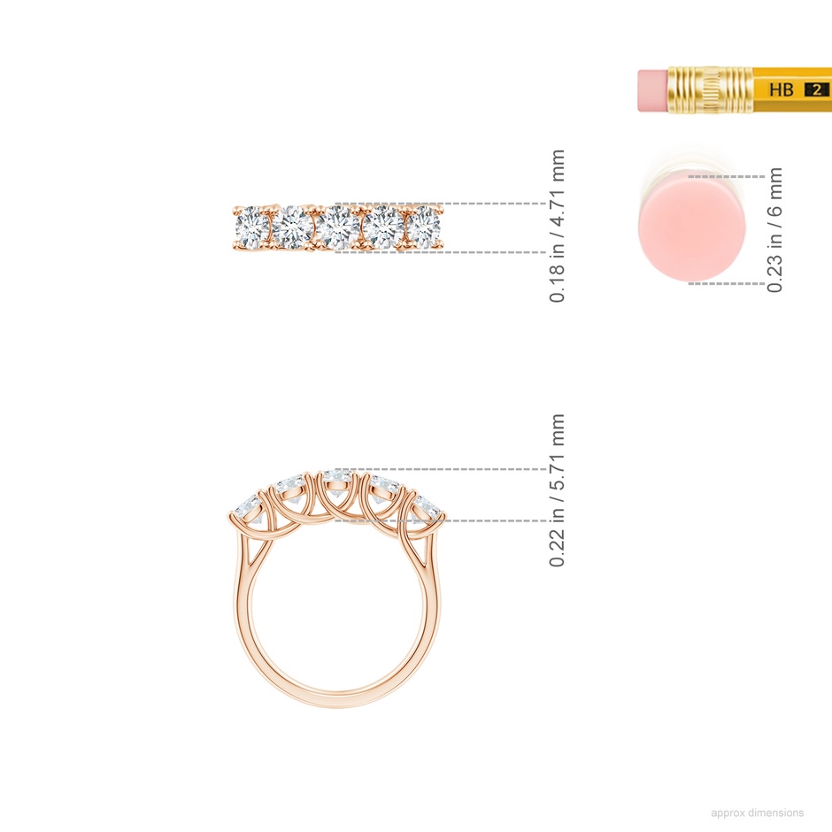 4.2mm FGVS Lab-Grown Half Eternity Five Stone Diamond Wedding Band in Rose Gold ruler