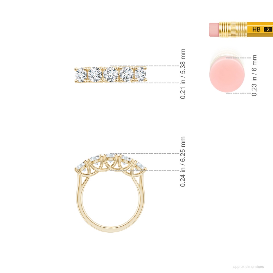 4.5mm FGVS Lab-Grown Half Eternity Five Stone Diamond Wedding Band in Yellow Gold ruler