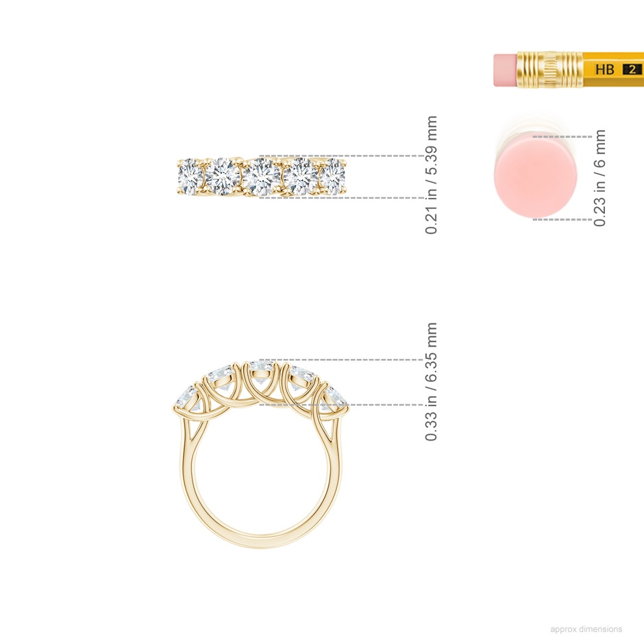 4.8mm FGVS Lab-Grown Half Eternity Five Stone Diamond Wedding Band in Yellow Gold ruler