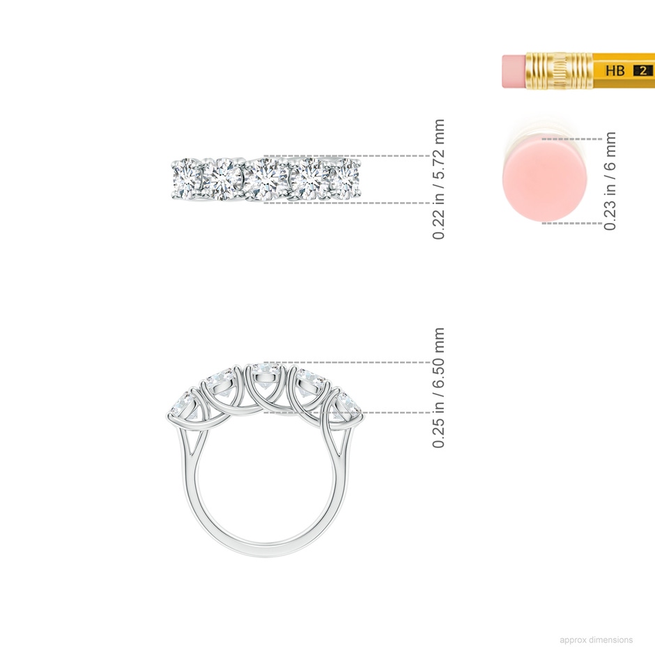 5.1mm FGVS Lab-Grown Half Eternity Five Stone Diamond Wedding Band in P950 Platinum ruler