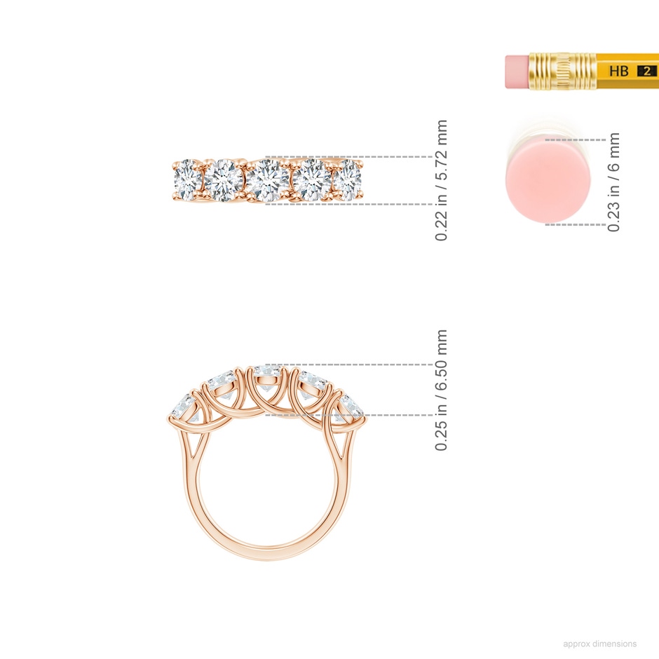 5.1mm FGVS Lab-Grown Half Eternity Five Stone Diamond Wedding Band in Rose Gold ruler