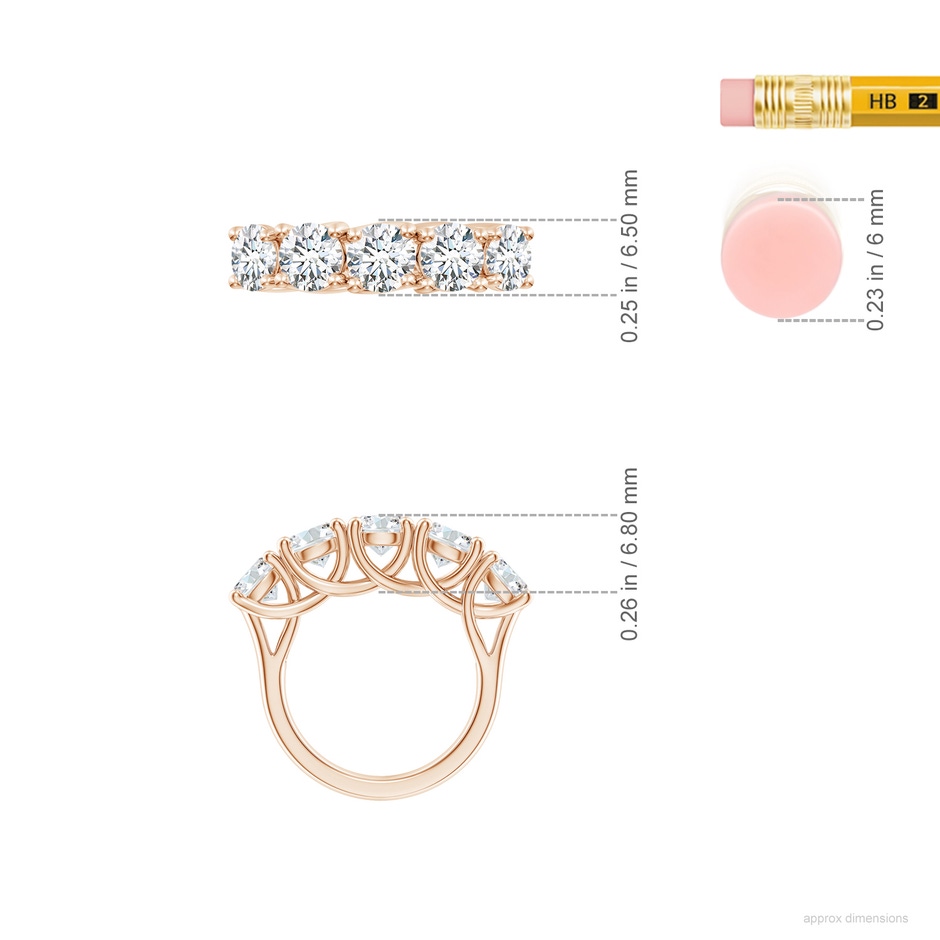 5.9mm FGVS Lab-Grown Half Eternity Five Stone Diamond Wedding Band in Rose Gold ruler