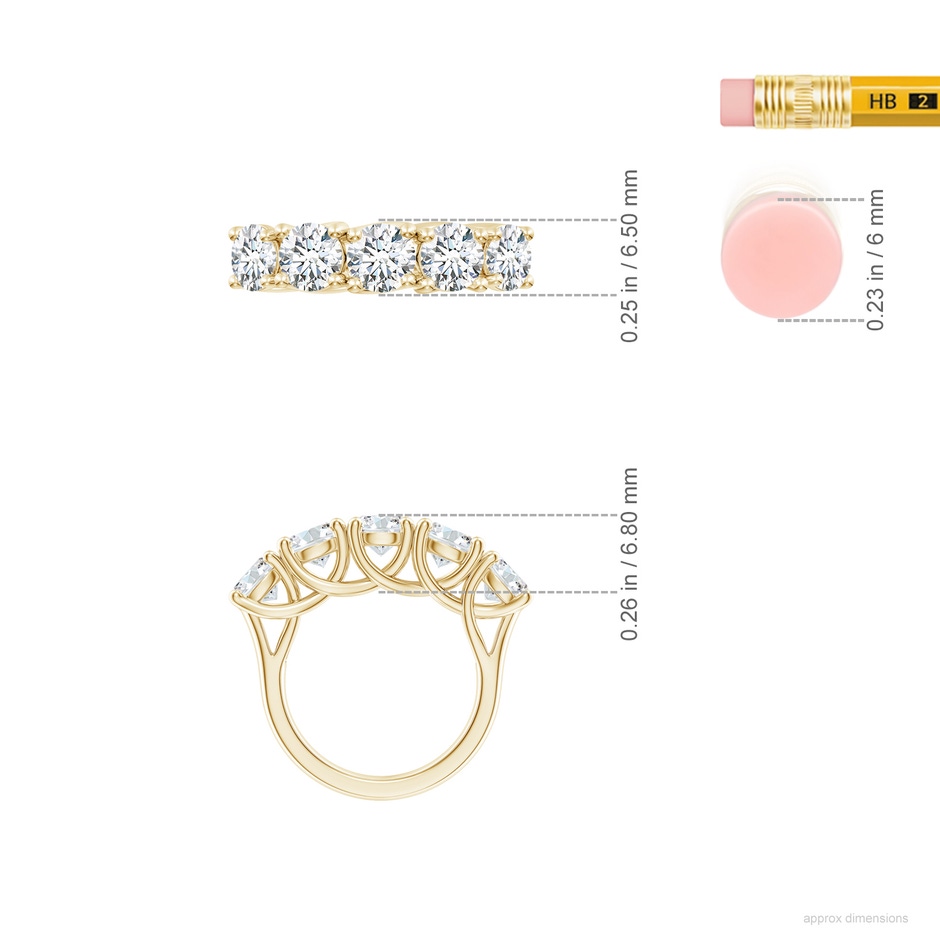5.9mm FGVS Lab-Grown Half Eternity Five Stone Diamond Wedding Band in Yellow Gold ruler