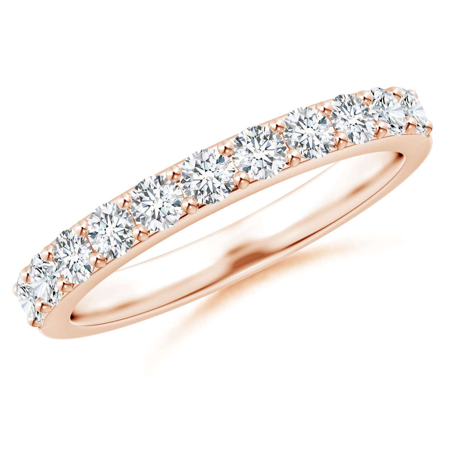 Angara 0.76 Carat Lab-Grown Prong Set Half Eternity Round Diamond Wedding Ring in 18K Rose Gold