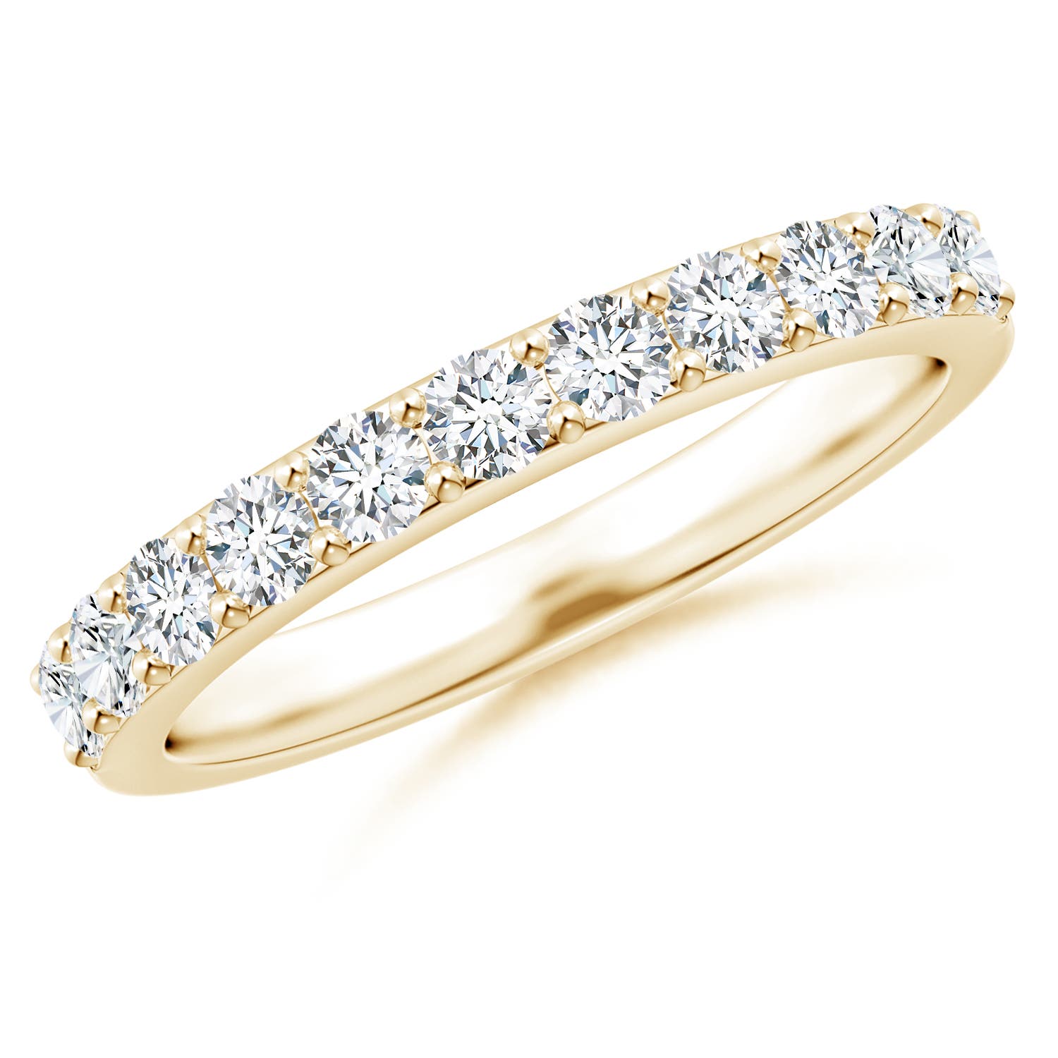 Angara 0.76 Carat Lab-Grown Prong Set Half Eternity Round Diamond Wedding Ring in 18K Yellow Gold