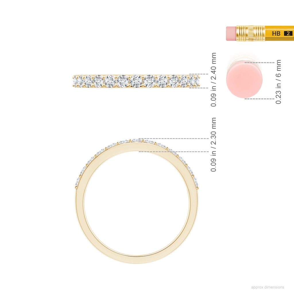 2mm FGVS Lab-Grown Prong Set Half Eternity Round Diamond Wedding Ring in Yellow Gold ruler