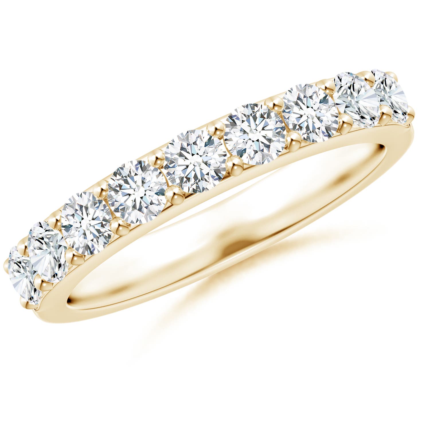 Angara 0.95 Carat Lab-Grown Prong Set Half Eternity Round Diamond Wedding Ring in 18K Yellow Gold