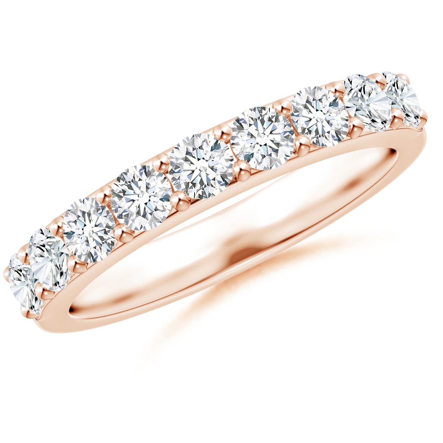 Angara 0.95 Carat Lab-Grown Prong Set Half Eternity Round Diamond Wedding Ring in 14K Rose Gold