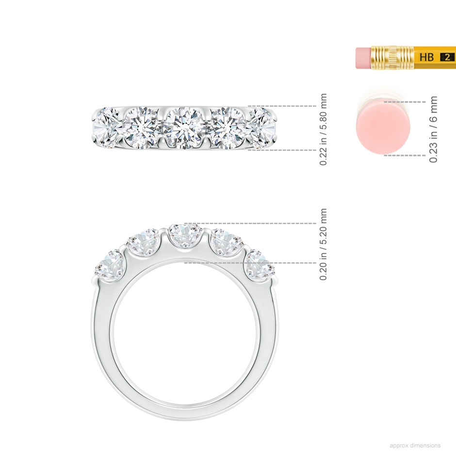 5.1mm FGVS Lab-Grown Shared Prong Set Half Eternity Diamond Wedding Band in White Gold ruler
