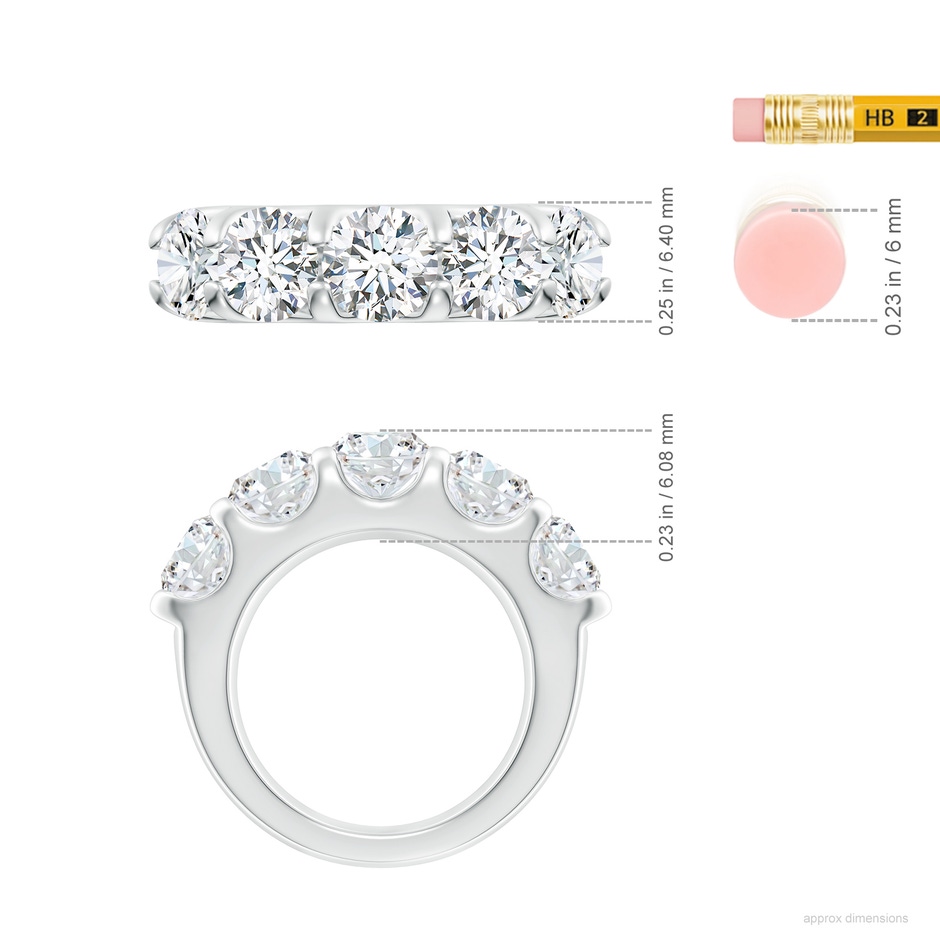 6.4mm FGVS Lab-Grown Shared Prong Set Half Eternity Diamond Wedding Band in P950 Platinum ruler