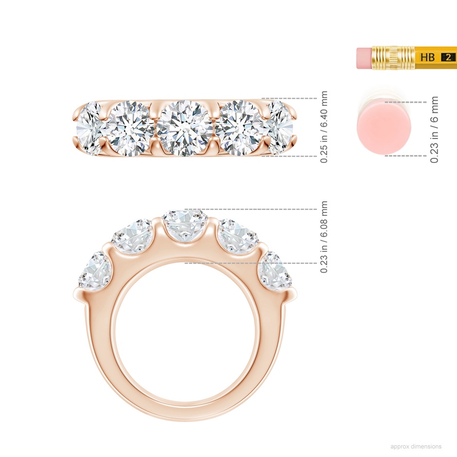 6.4mm FGVS Lab-Grown Shared Prong Set Half Eternity Diamond Wedding Band in Rose Gold ruler