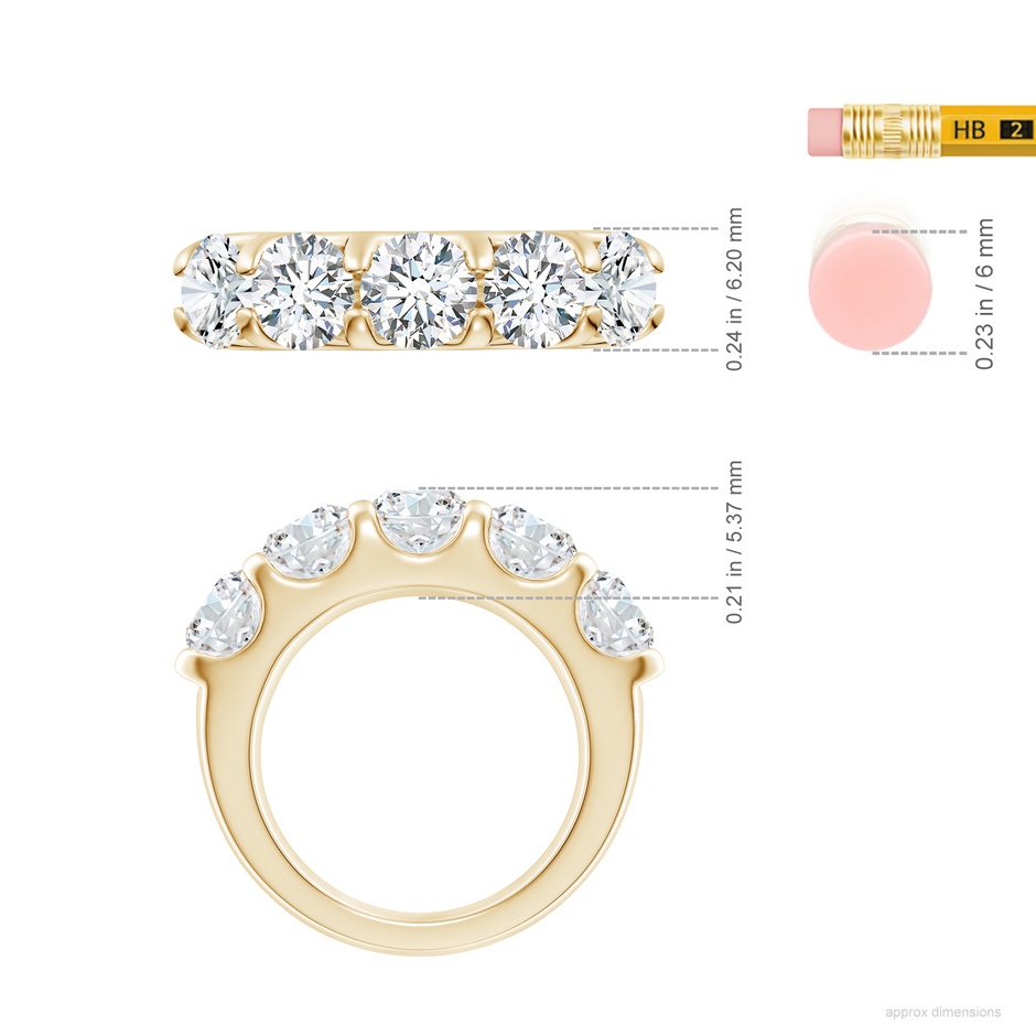 6mm FGVS Lab-Grown Shared Prong Set Half Eternity Diamond Wedding Band in Yellow Gold ruler