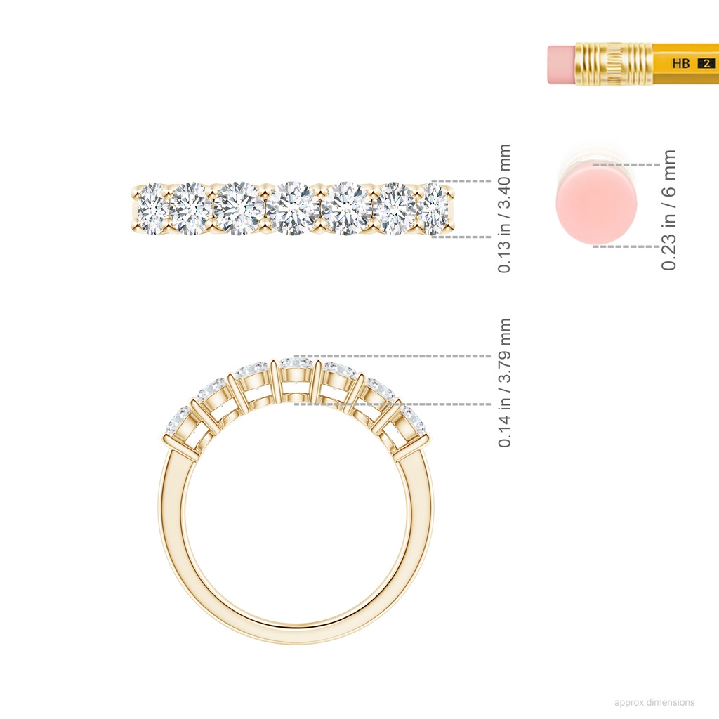 3.4mm FGVS Lab-Grown Half Eternity Seven Stone Diamond Wedding Band in Yellow Gold ruler