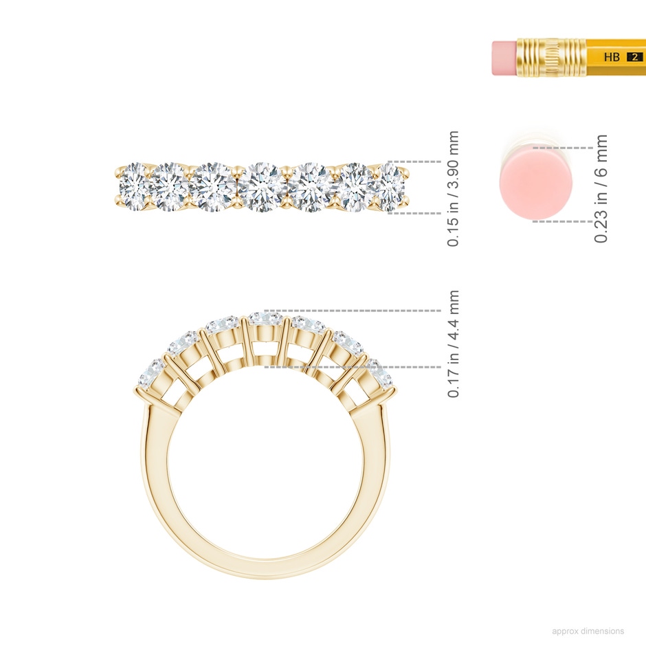 3.9mm FGVS Lab-Grown Half Eternity Seven Stone Diamond Wedding Band in Yellow Gold ruler