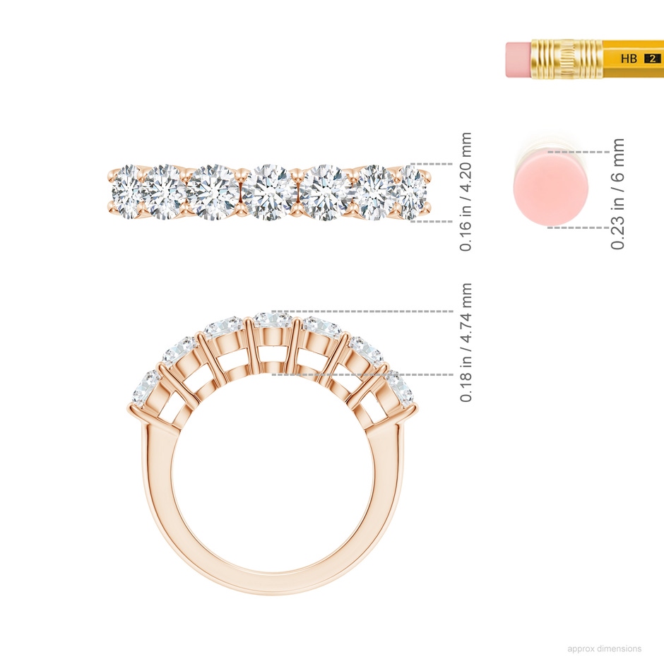 4.2mm FGVS Lab-Grown Half Eternity Seven Stone Diamond Wedding Band in Rose Gold ruler