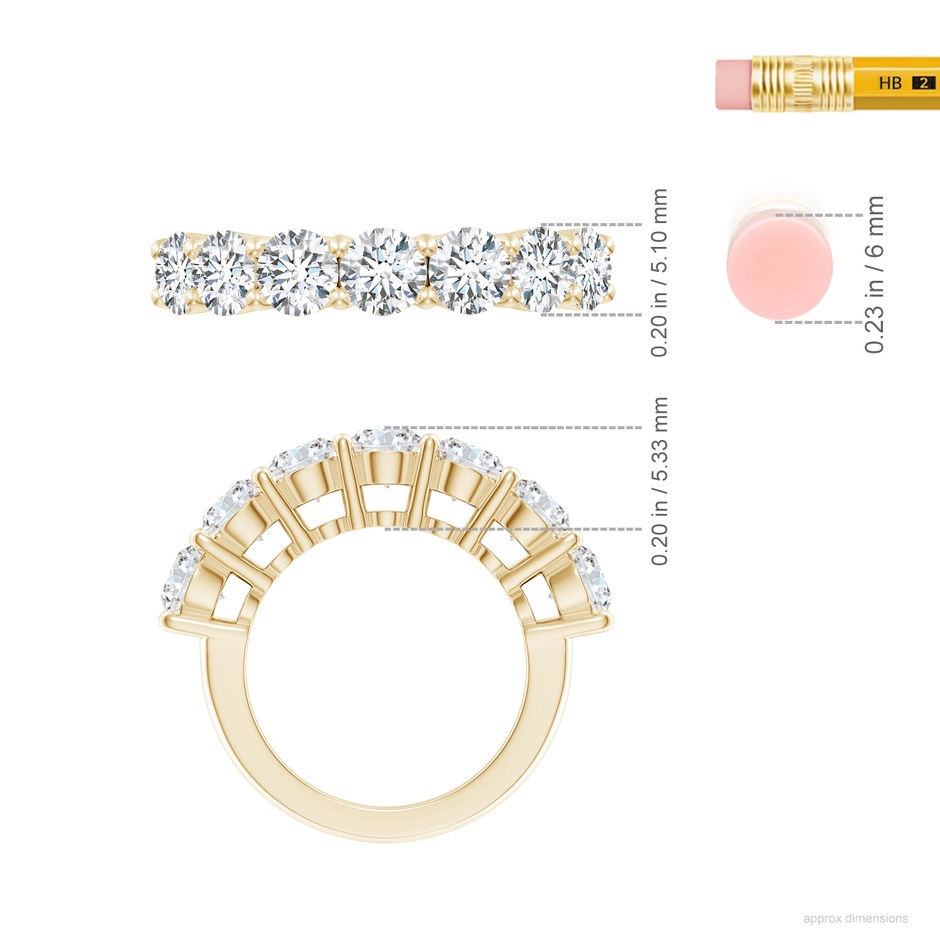 5.1mm FGVS Lab-Grown Half Eternity Seven Stone Diamond Wedding Band in Yellow Gold ruler