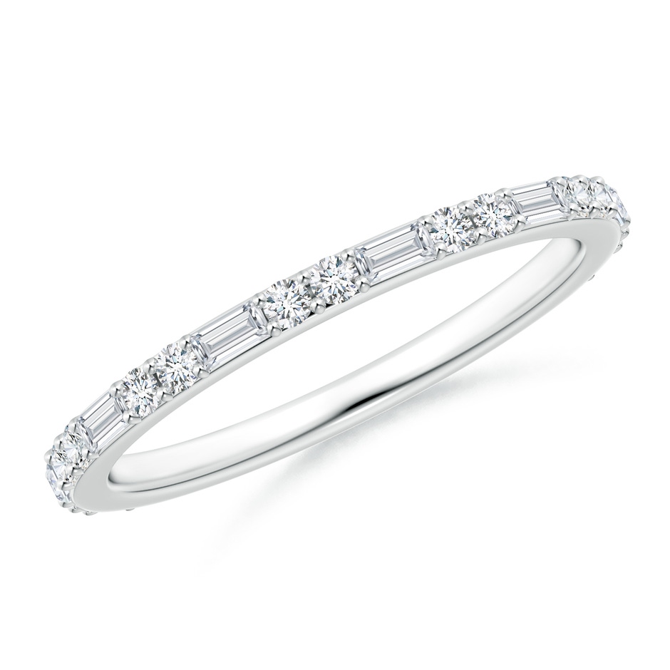 2.5x1.25mm FGVS Lab-Grown Baguette & Round Diamond Half Eternity Stackable Ring in 18K White Gold 