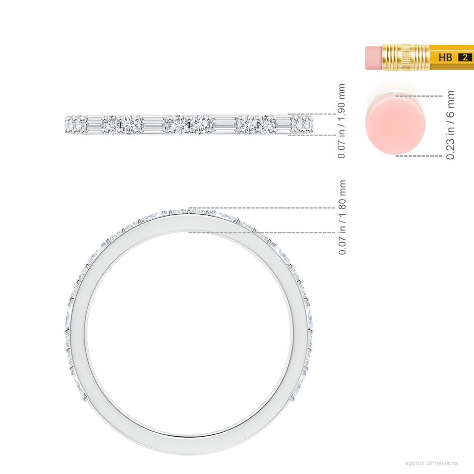 2.5x1.25mm FGVS Lab-Grown Baguette & Round Diamond Half Eternity Stackable Ring in White Gold ruler