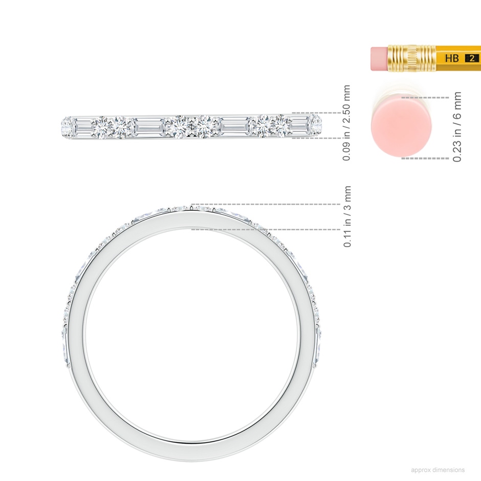 3x1.5mm FGVS Lab-Grown Baguette & Round Diamond Half Eternity Stackable Ring in White Gold ruler