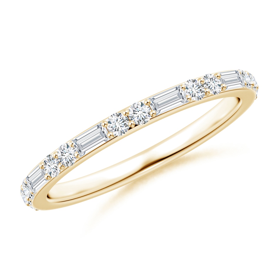 3x1.5mm FGVS Lab-Grown Baguette & Round Diamond Half Eternity Stackable Ring in Yellow Gold 