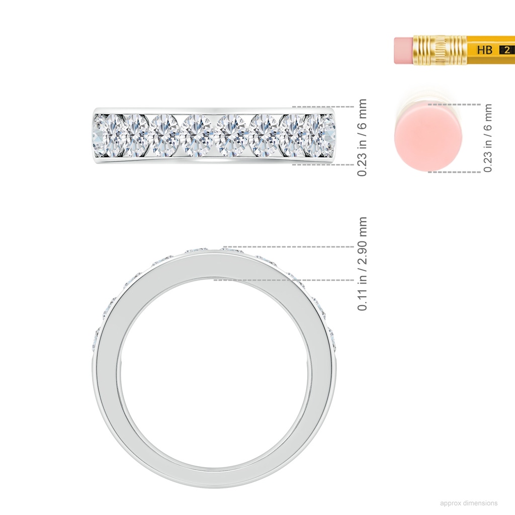 4x3mm FGVS Lab-Grown Channel-Set Oval Diamond Half Eternity Wedding Band in White Gold ruler