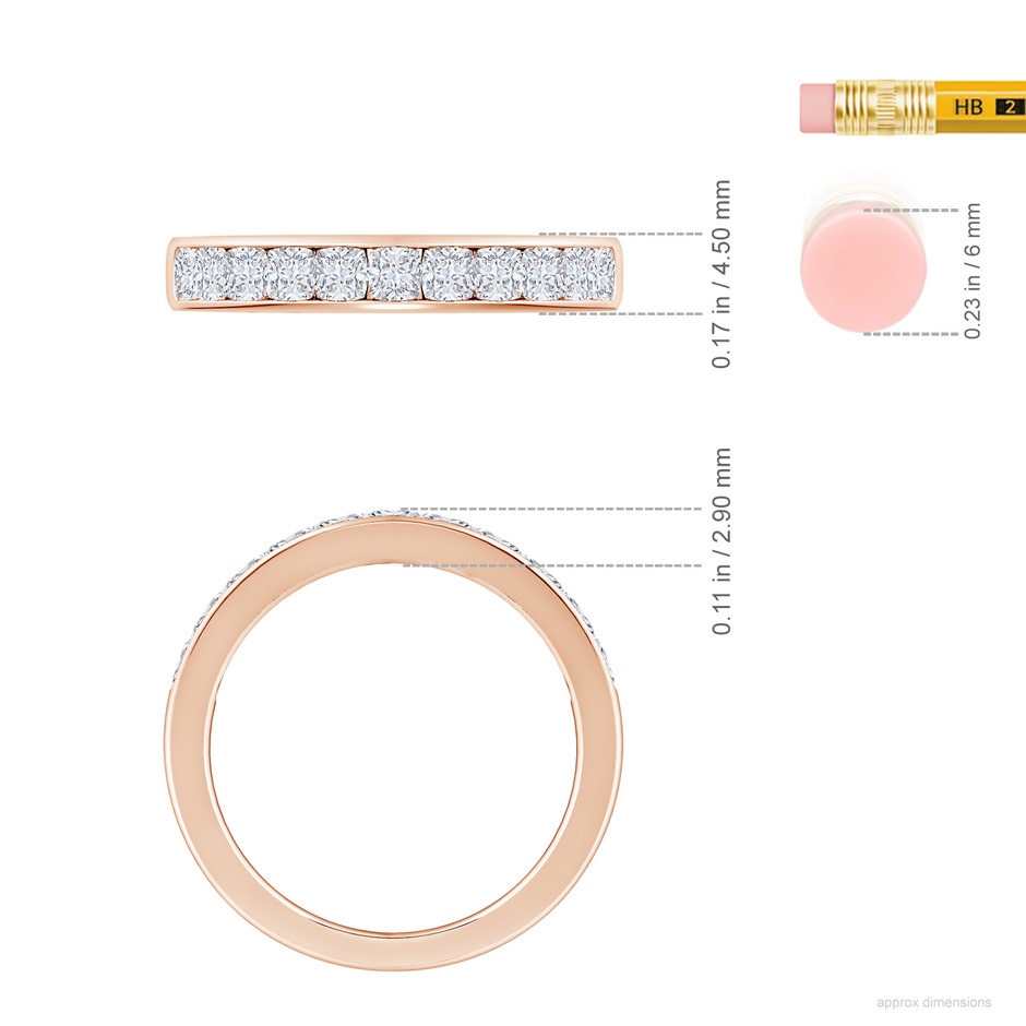 2.5mm FGVS Lab-Grown Channel-Set Cushion Diamond Half Eternity Wedding Band in Rose Gold ruler
