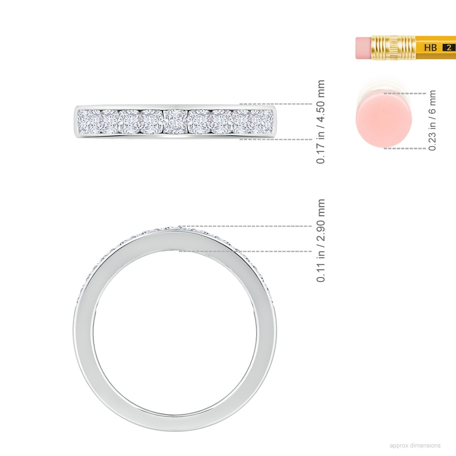 2.5mm FGVS Lab-Grown Channel-Set Cushion Diamond Half Eternity Wedding Band in White Gold ruler