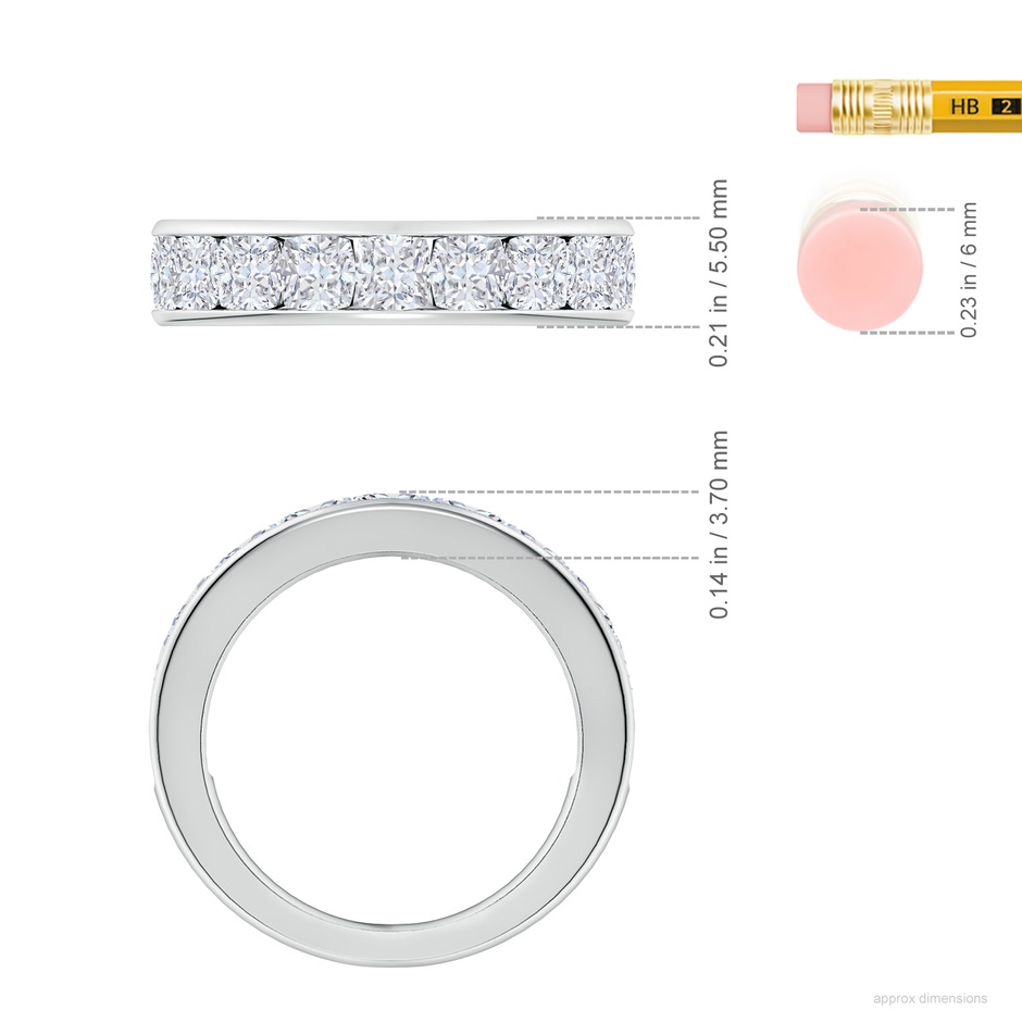 3.5mm FGVS Lab-Grown Channel-Set Cushion Diamond Half Eternity Wedding Band in White Gold ruler