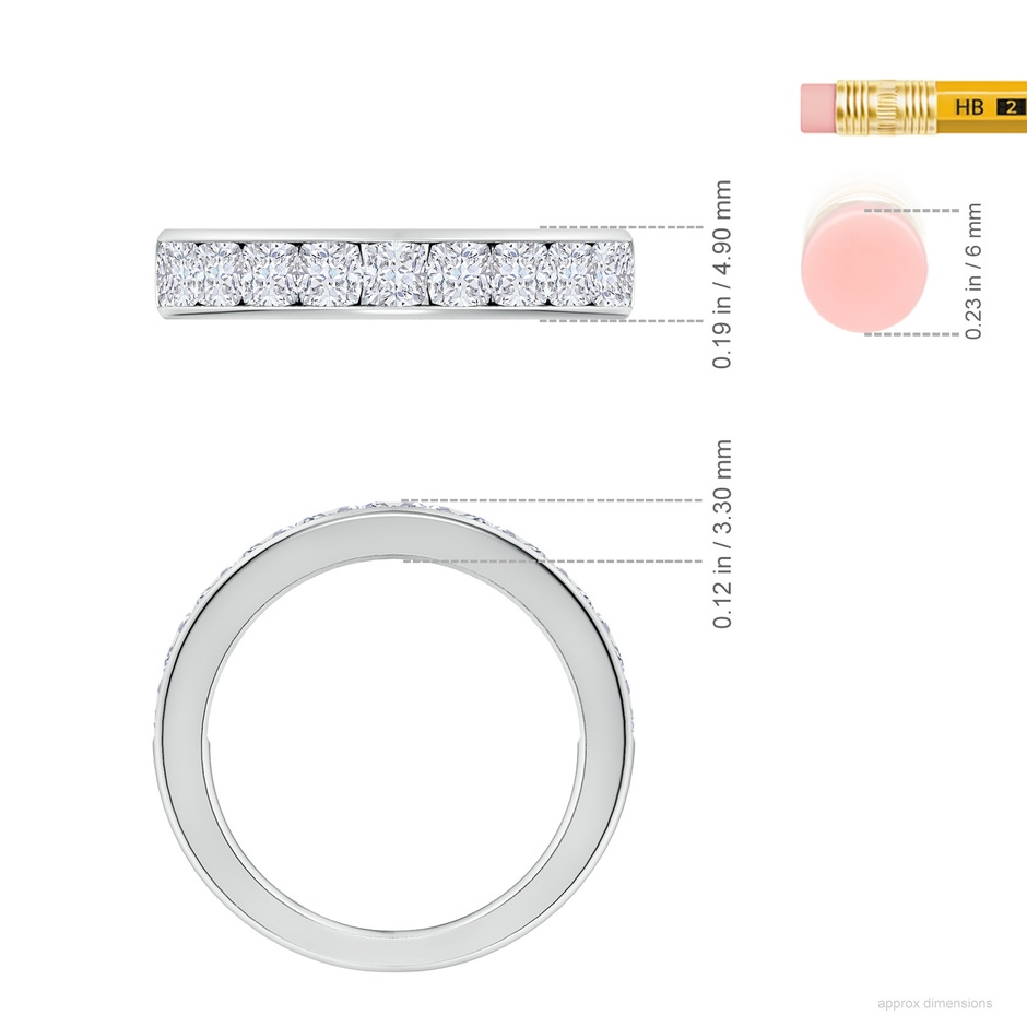 3mm FGVS Lab-Grown Channel-Set Cushion Diamond Half Eternity Wedding Band in P950 Platinum ruler