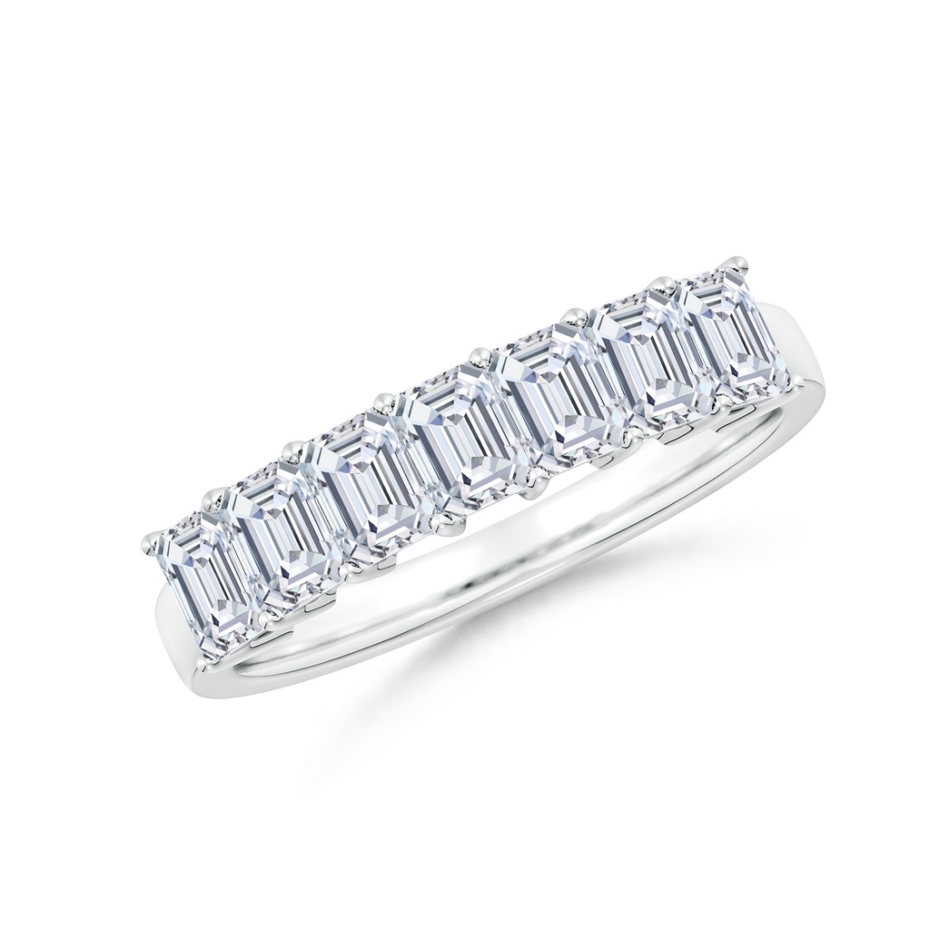 4x3mm FGVS Lab-Grown Prong-Set Emerald-Cut Diamond Seven Stone Wedding Band in S999 Silver