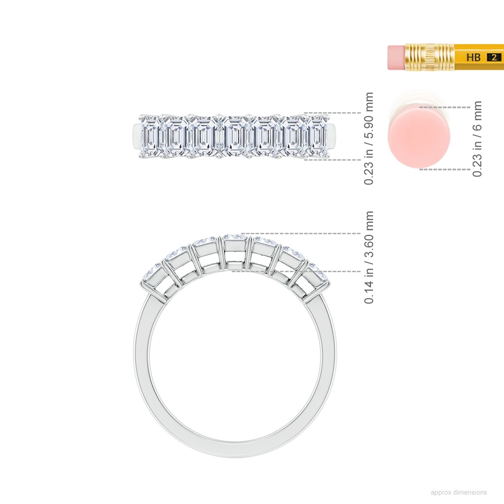 4x3mm FGVS Lab-Grown Prong-Set Emerald-Cut Diamond Seven Stone Wedding Band in White Gold ruler