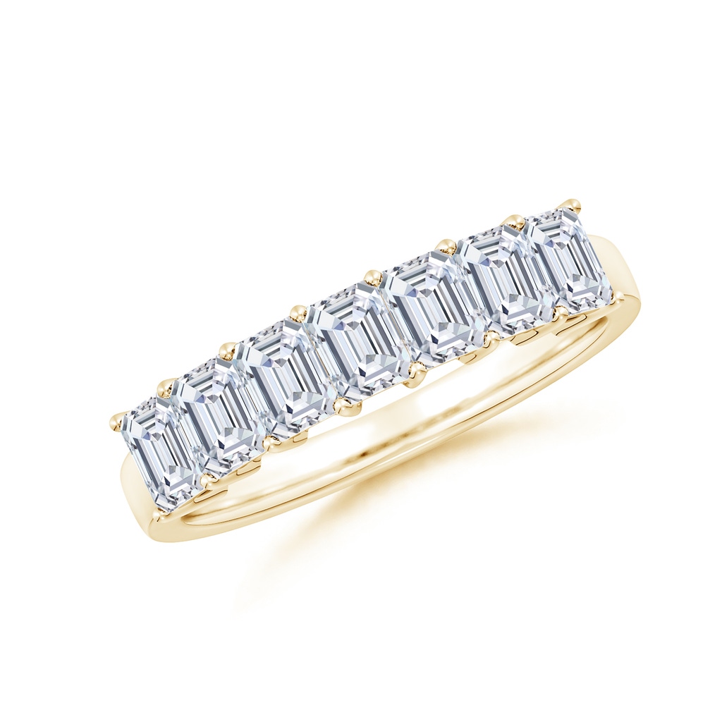 4x3mm FGVS Lab-Grown Prong-Set Emerald-Cut Diamond Seven Stone Wedding Band in Yellow Gold