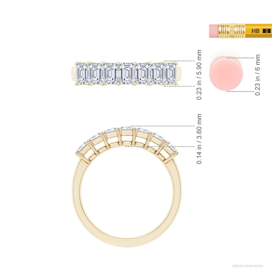 4x3mm FGVS Lab-Grown Prong-Set Emerald-Cut Diamond Seven Stone Wedding Band in Yellow Gold ruler