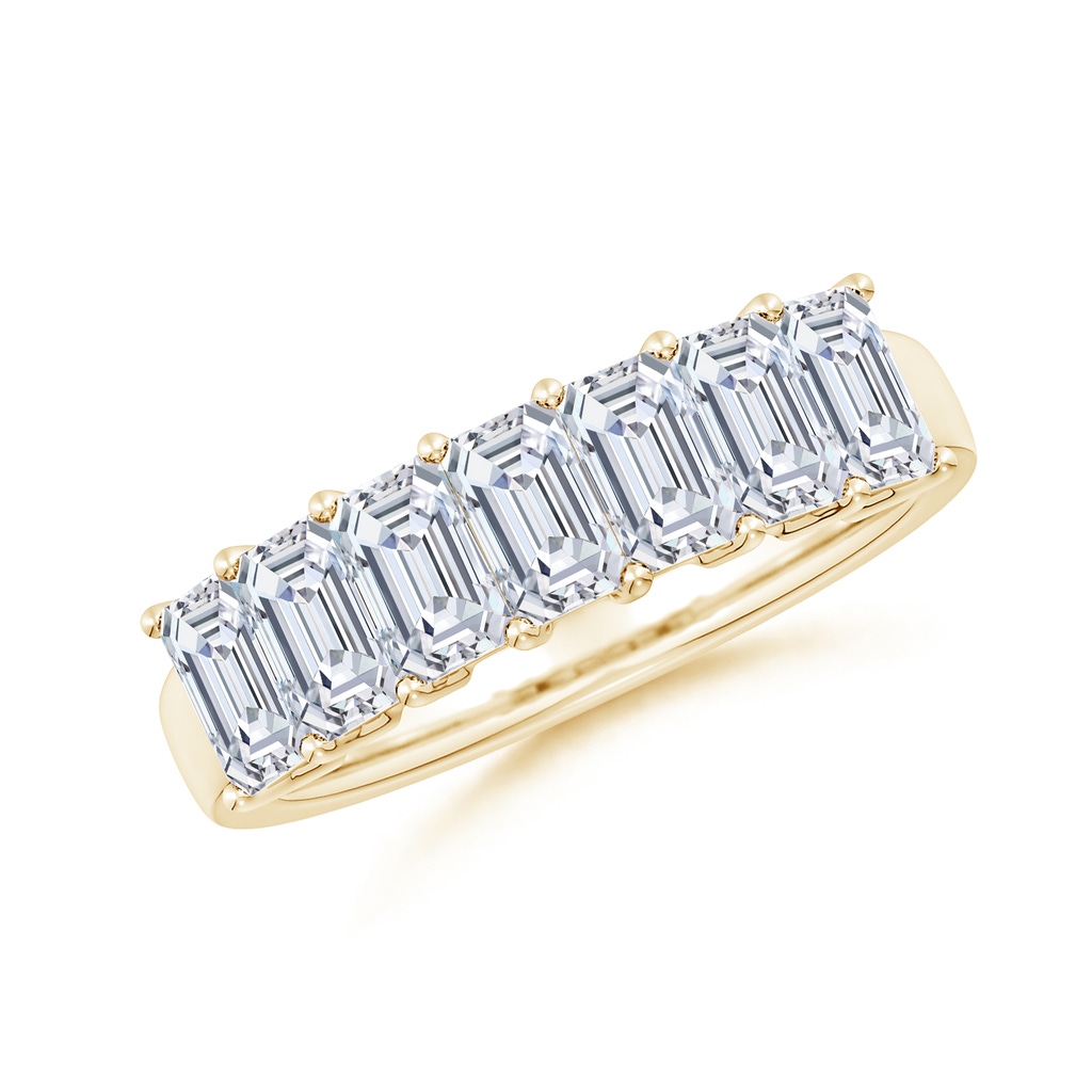 5x3mm FGVS Lab-Grown Prong-Set Emerald-Cut Diamond Seven Stone Wedding Band in Yellow Gold