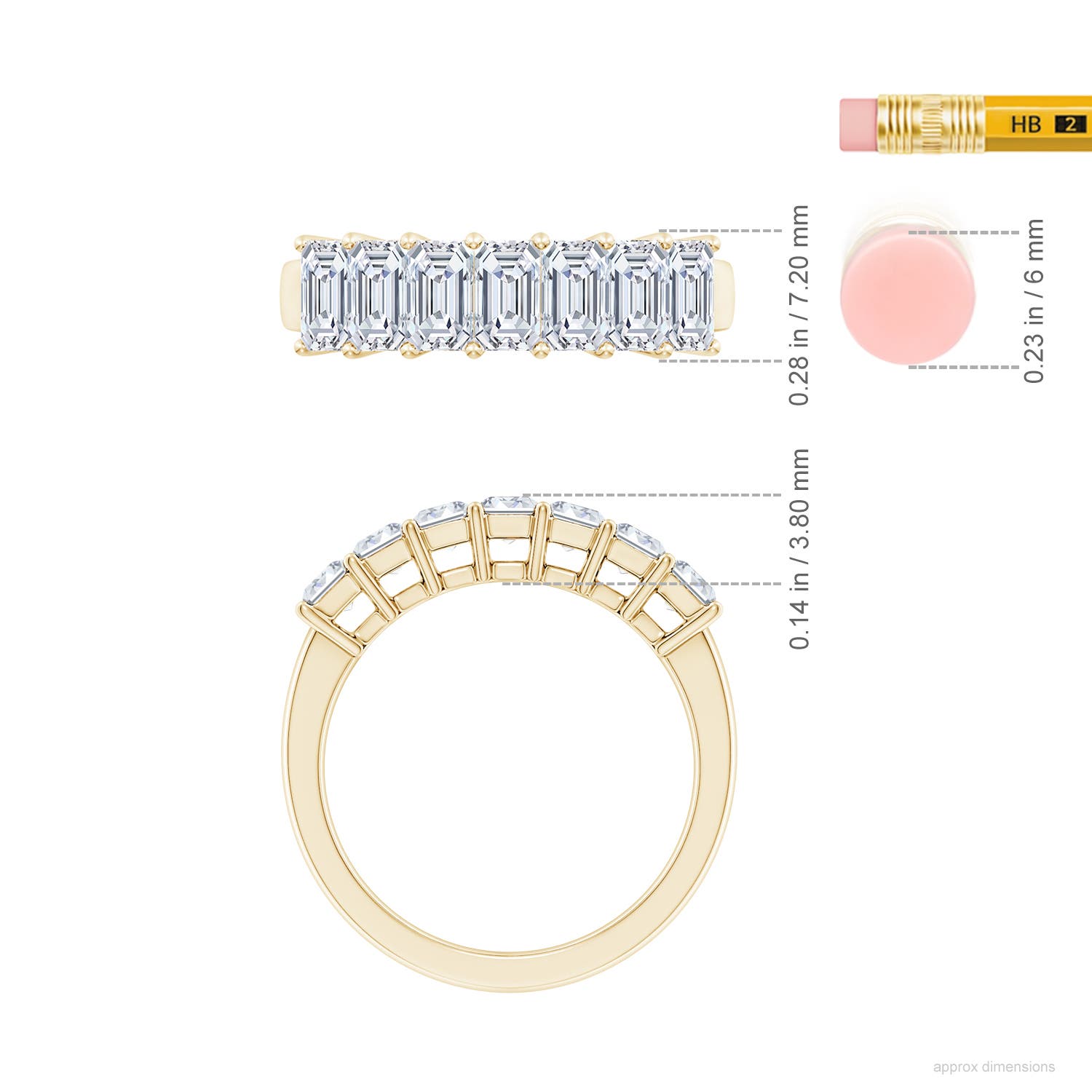 5x3mm FGVS Lab-Grown Prong-Set Emerald-Cut Diamond Seven Stone Wedding Band in Yellow Gold - ruler