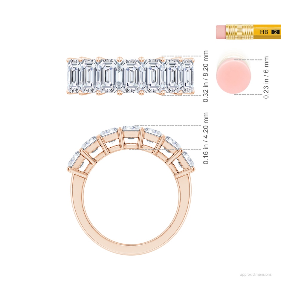 6x4mm FGVS Lab-Grown Prong-Set Emerald-Cut Diamond Seven Stone Wedding Band in 18K Rose Gold ruler