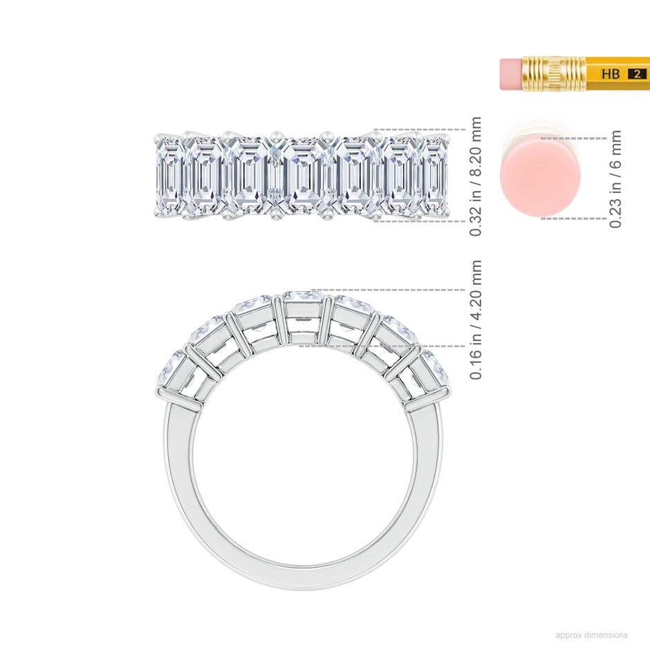 6x4mm FGVS Lab-Grown Prong-Set Emerald-Cut Diamond Seven Stone Wedding Band in White Gold ruler