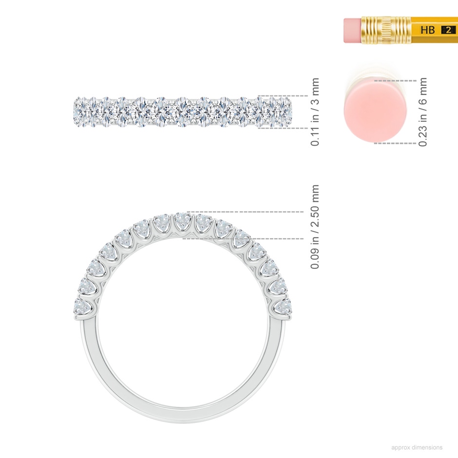 3x2mm FGVS Lab-Grown Shared Prong-Set Oval Diamond Half Eternity Wedding Band in S999 Silver ruler