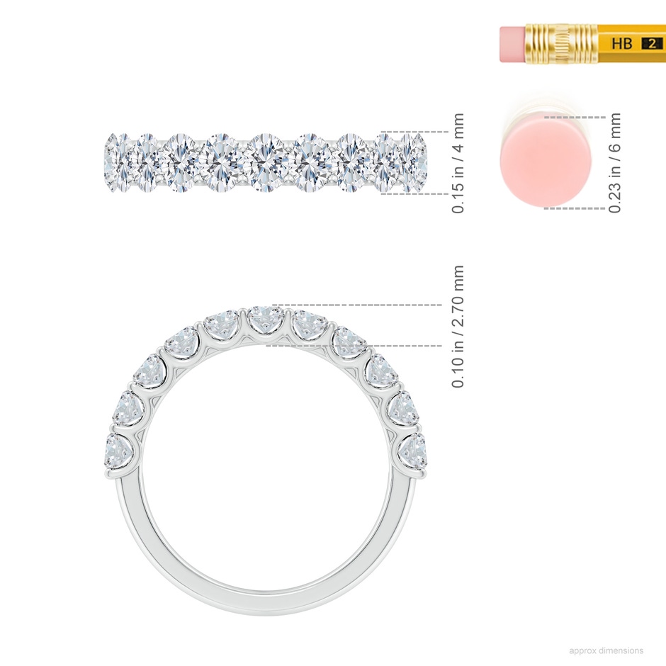 4x3mm FGVS Lab-Grown Shared Prong-Set Oval Diamond Half Eternity Wedding Band in S999 Silver ruler