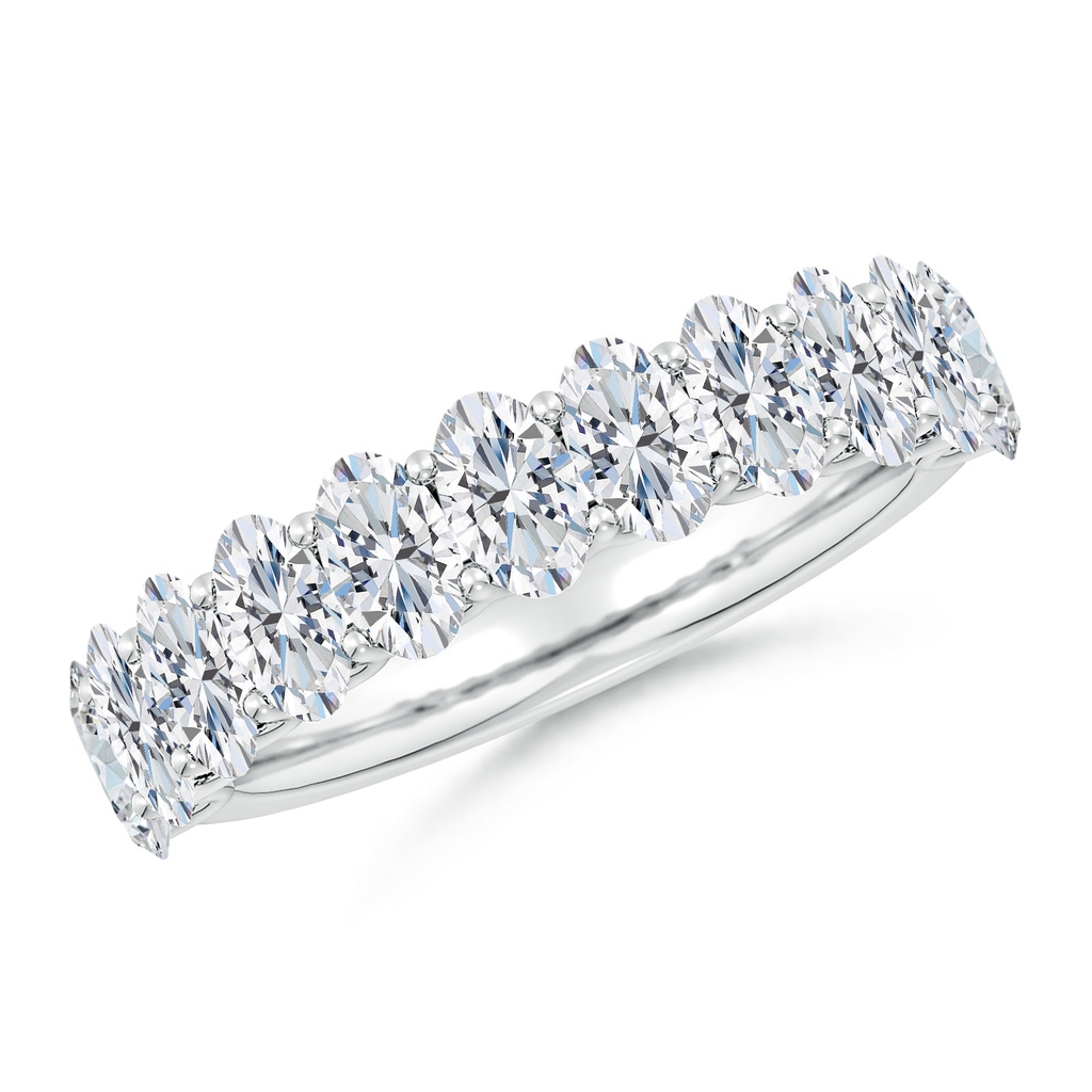 5x3mm FGVS Lab-Grown Shared Prong-Set Oval Diamond Half Eternity Wedding Band in 18K White Gold