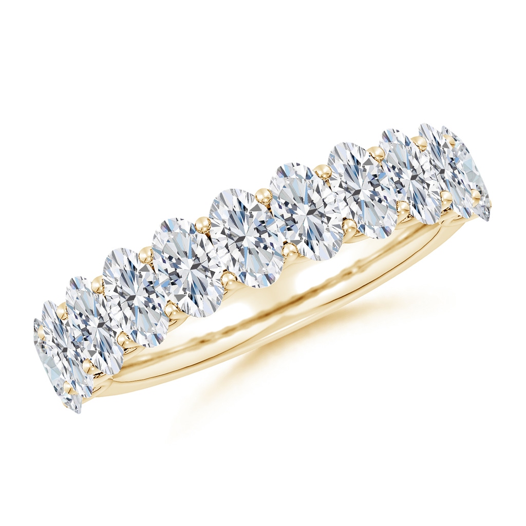 5x3mm FGVS Lab-Grown Shared Prong-Set Oval Diamond Half Eternity Wedding Band in 18K Yellow Gold