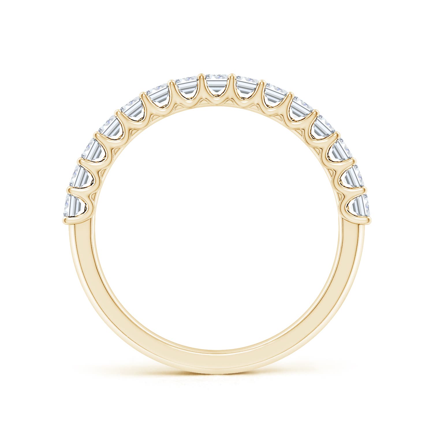 3x2mm FGVS Lab-Grown Shared Prong-Set Emerald-Cut Diamond Half Eternity Wedding Band in 18K Yellow Gold