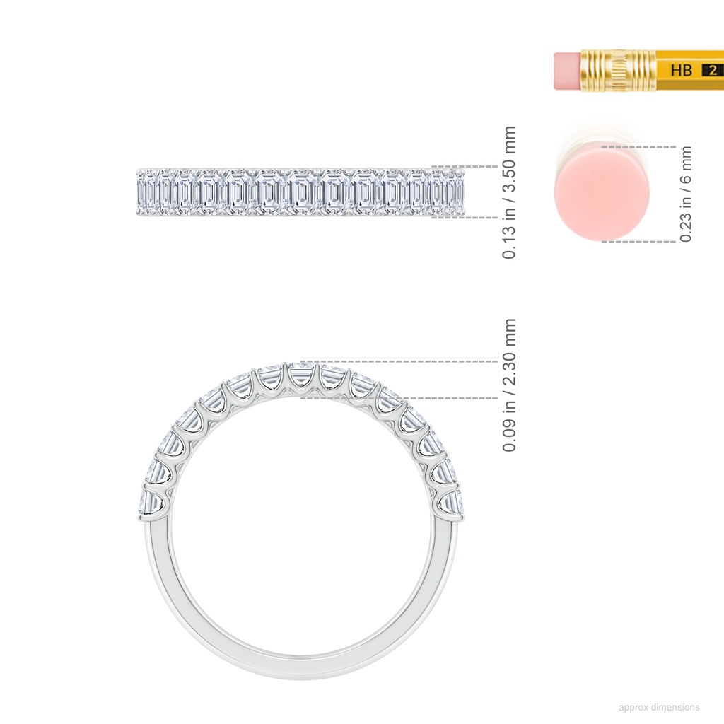 3x2mm FGVS Lab-Grown Shared Prong-Set Emerald-Cut Diamond Half Eternity Wedding Band in P950 Platinum ruler